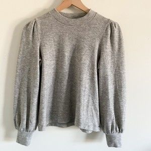 Madewell Puff Sleeve Mock Neck Sweater Size XS | Gray Lightweight Ribbed Knit